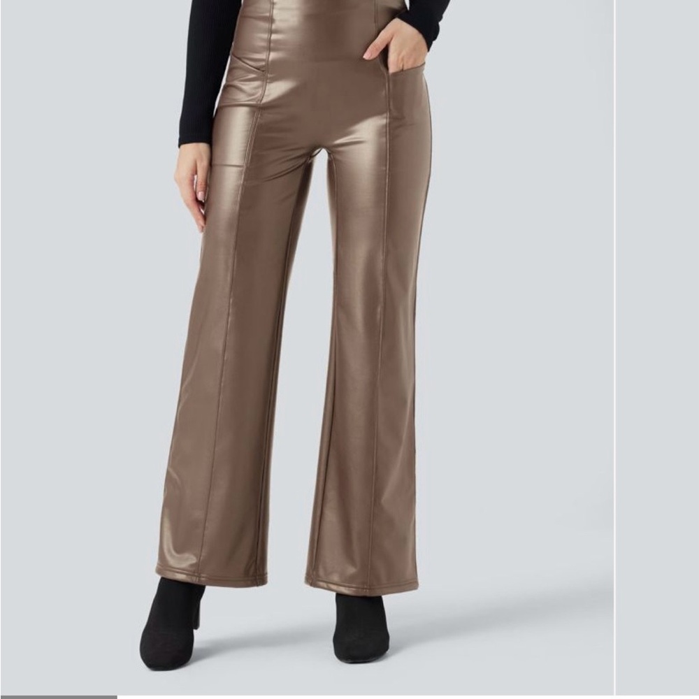 HALARA Vegan Leather high waisted flare Pants NWT